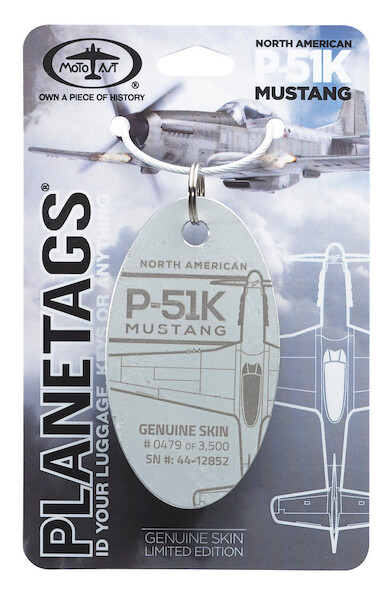 Keychain made of real aircraft skin: North American P-51K Mustang 44-12852 Natural skin colour P-51 TAG