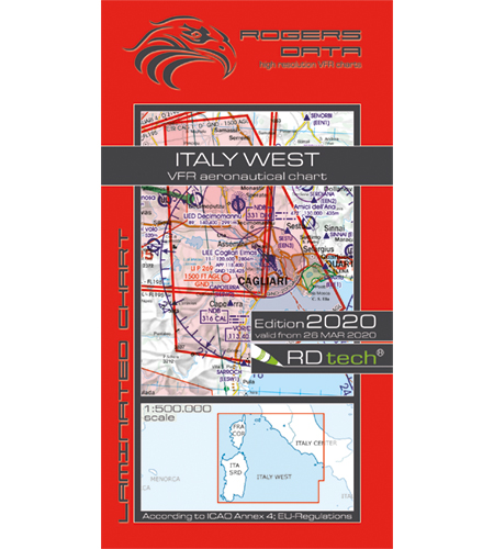 VFR aeronautical chart Italy West - Italia Ovest - Sardinia - Corsica 2020 ROGERS-ITALY-W