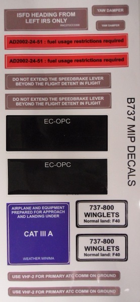 B737 MIP's stickers. DEC73-7