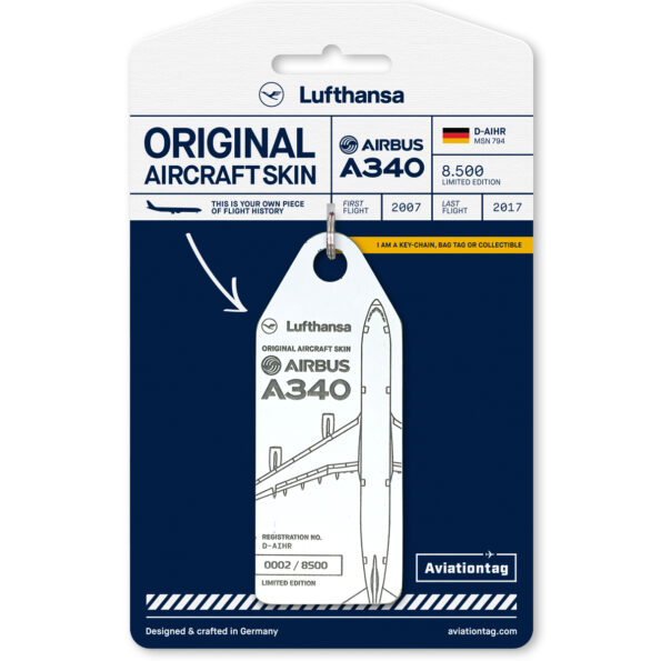 Keychain made of real aircraft skin: Airbus A340-600 Lufthansa D-AIHR D-AIHR