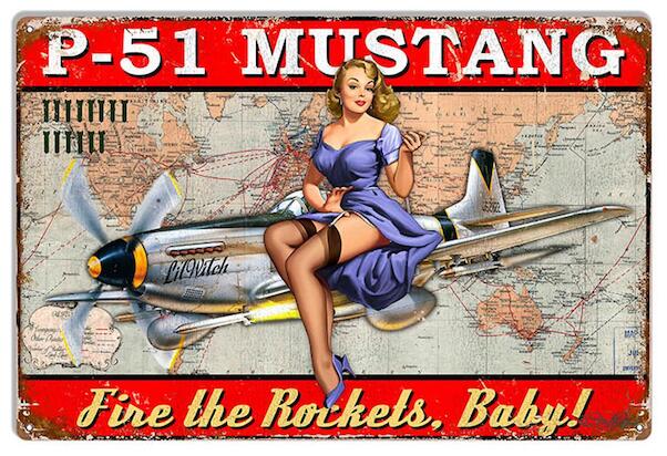 P-51 Mustang, Fire the rockets, Baby pin up metal poster YD3133EI