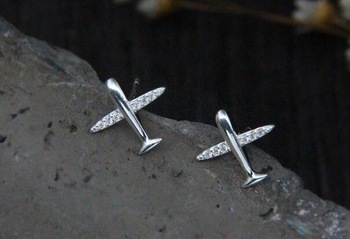 Polished Plane Shape Stud Earrings, 925 Sterling Silver PIN SILVER