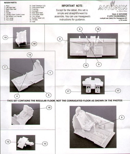 Republic P47D Thunderbolt Cockpit Set (late) (Hasegawa) av32048