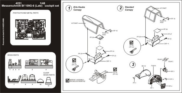Messerschmitt BF109G-6 (Late) cockpit detail set (Hasegawa) 4251