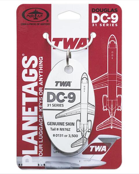 Keychain made of real aircraft skin: Douglas DC-9 TWA N976Z N976Z WHITE