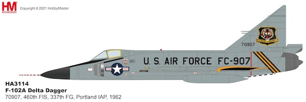 F102A Delta Dagger, USAF, #70907 460th FIS Cave Tigrim 337th FG Portland Air National Guard Base 1962 HA3114