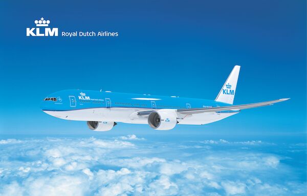 KLM Boeing 777-300 PH-BVA in flight - metal poster metal sign