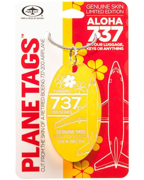 Keychain made of real aircraft skin: Boeing 737 N823AL Aloha Airlines (yellow) ALOHA YELLOW