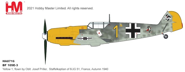 Messerschmitt Bf109E-3 Luftwaffe, Yellow 1, flown by Oblt. Josef Priller, Staffelkaptian of 6/JG 51, France, Autumn 1940 HA8716