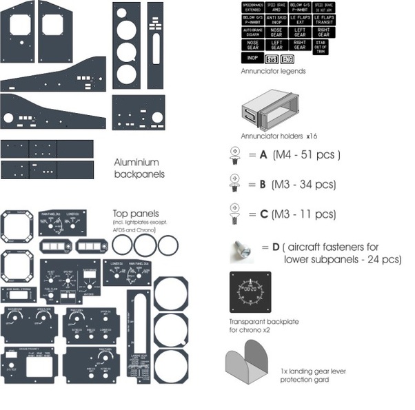 B737 MIP PRO panel set, without aluminum backpanels MPP1050