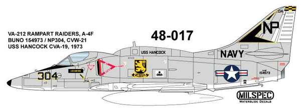 A4F Skyhawk (VA212 Rampart Raiders USS Hancock 1973) MILSPEC48-017