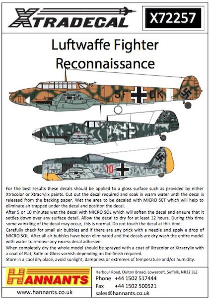 Luftwaffe Reconnaissance Fighters (Messerschmitt Bf-109F/G, Focke-Wulf 190A-4, F6 Messerschmitt Bf110D/E) X72257