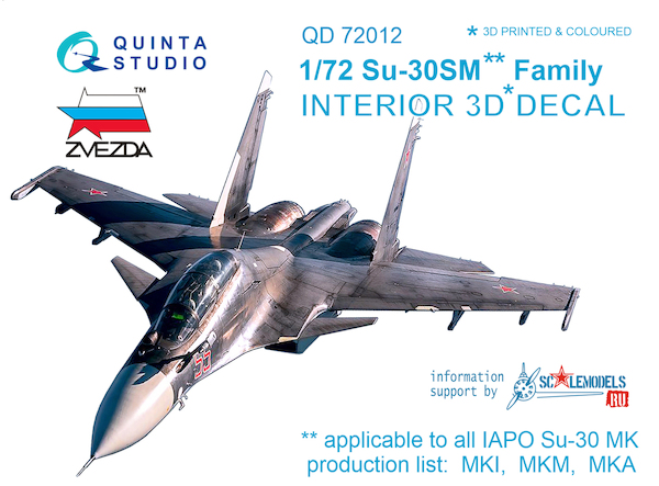 Sukhoi Su30SM Flanker H Interior 3D Decal for Zvezda QD72012