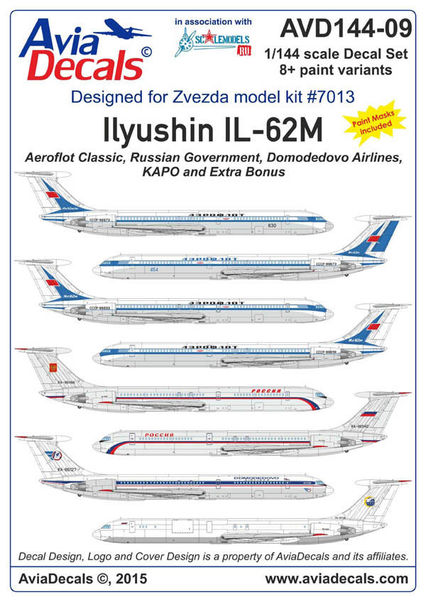 Ilyushin IL62M (Various Russian operators - 2 sheets + mask) AVD144-09