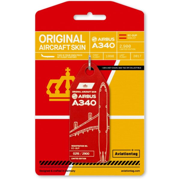Keychain made of real aircraft skin: Airbus A340 Iberia EC-GUP red 4260411671435