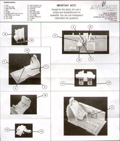 Republic P47D Thunderbolt Cockpit Set (Early) (Hasegawa) av32047