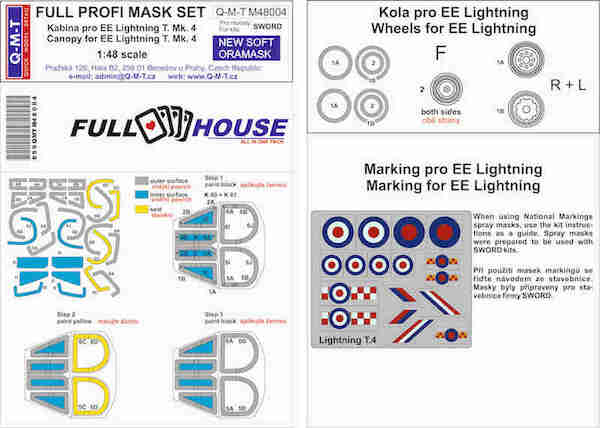 Full house Masking set for English Electric Lightning T MK4 (Sword) QMT-M48004