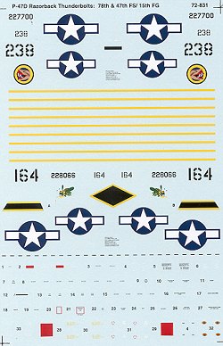 72-831 Republic P47D Thunderbolt Rasorback (78FS, 47FS / 15FG) 72-831
