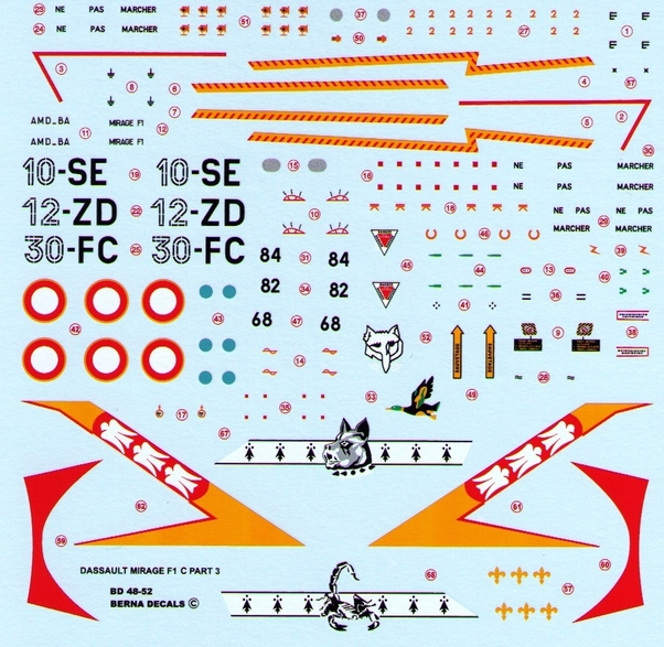 Dassault Mirage F1C Part 3 10-SE, 12-ZD, 30-FC (3 schemes) BD48-52