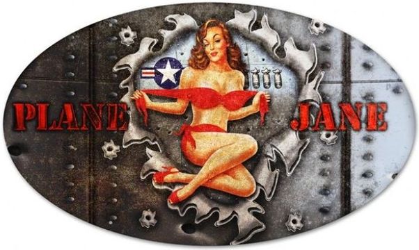 Plane Jane Oval Metal Sign - pinup PTS-LETH033