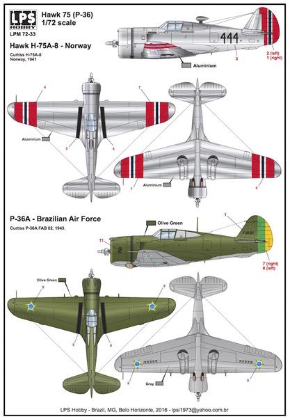 Curtiss Hawk 75A-8 (Norway) P36A (Brazilian Air Force) LPM72-33