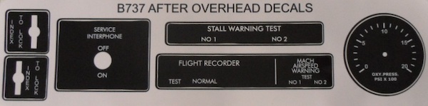 B737 AFT Overhead stickers. DEC73-3