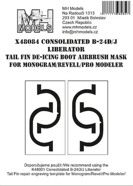 B24D/J Liberator Tail fin De-icing Boot Markings Airbrush Masks (Monogram, Revell)  X48084
