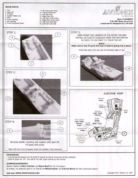 F18F Super Hornet (block 26 and up) Cockpit detail set (Hasegawa) av48022