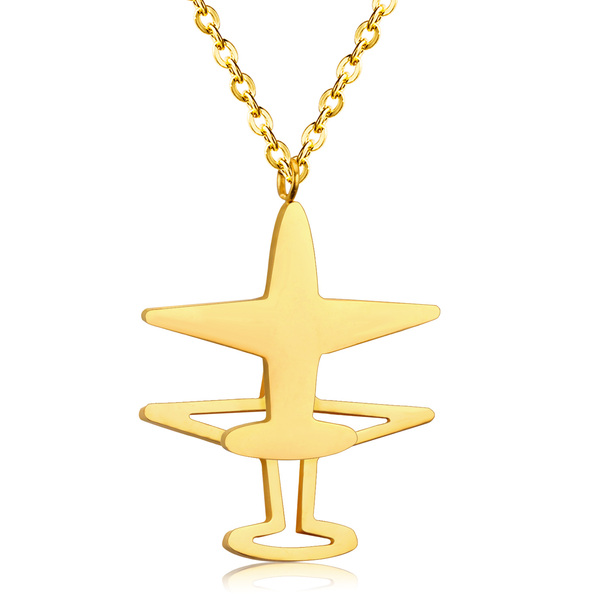 Stainless Steel Gold Color Double Vertical Aircraft Pendant Necklace NECK GOLD VER