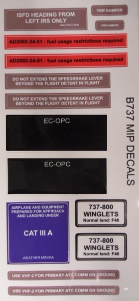 B737 MIP's stickers. DEC73-7