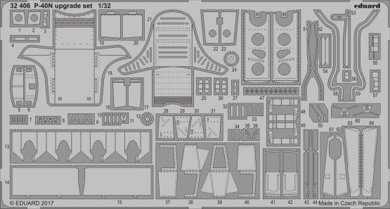 Detailset Curtiss P40N Upgrade set (Hasegawa/Eduard) E32-406