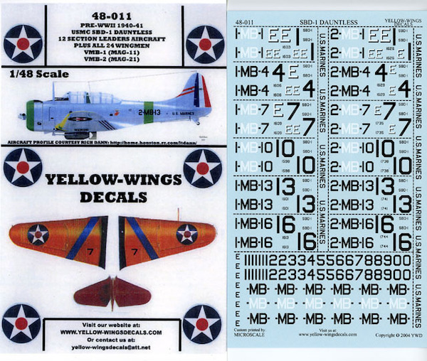 Pre WW2 SBD-1 Dauntless (12 Section leaders & 24 wingmen for VMB1 & VMB2) 48-011