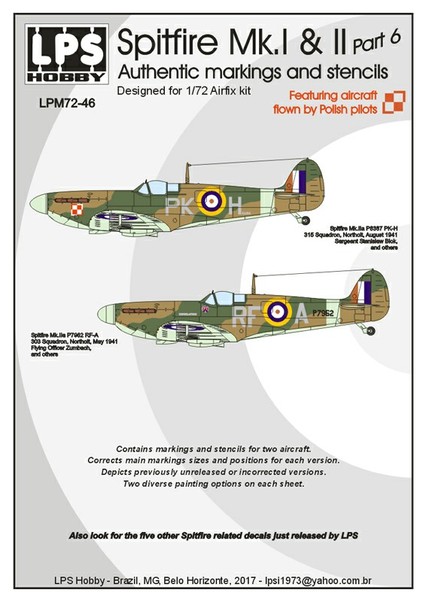 Spitfire MKI & II Authentic markings and stencils Part 6 Featuring aircraft flown by Polish pilots LPM72-46