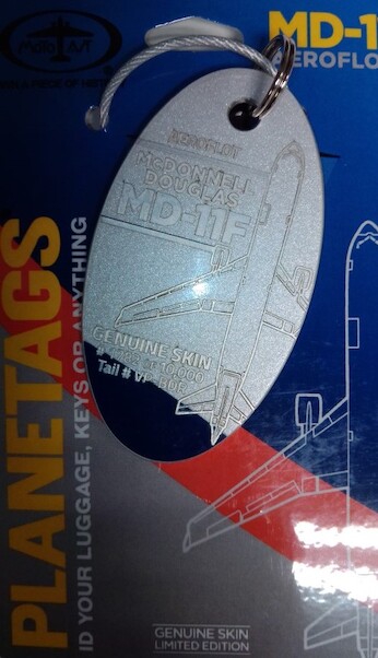 Keychain made of real aircraft skin: McDonnell Douglas MD11F Aeroflot - VP-BDR (combo Silver Blue colours) MD-11 SILV-BL