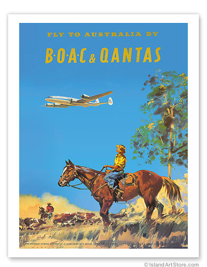 Fly to Australia by British Overseas Airways Corporation (BOAC) and Qantas Airlines - Lockheed Constellation (