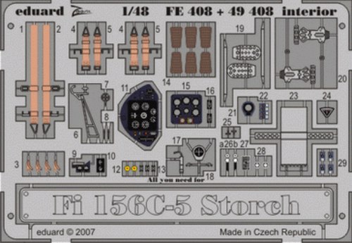 Detailset Fieseler Fi156C-5 Storch Interior Self adhesive (Tamiya) FE408