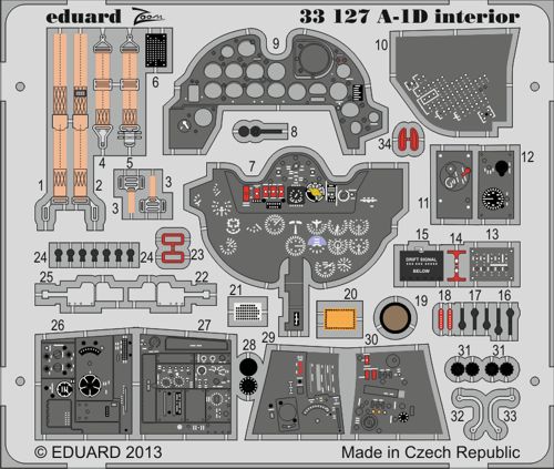 Detailset A1D Skyraider Interior Self adhesive (Trumpeter) E33-127