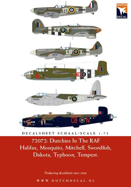Dutchies in the RAF (Spitfire, Typhoon, Tempest, Mosquito, Halifax, Mitchell, Swordfish DD72072