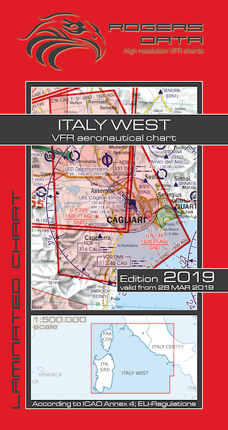 VFR aeronautical chart Italy West - Italia Ovest - Sardinia - Corsica 2019 ROGERS-ITALY-W
