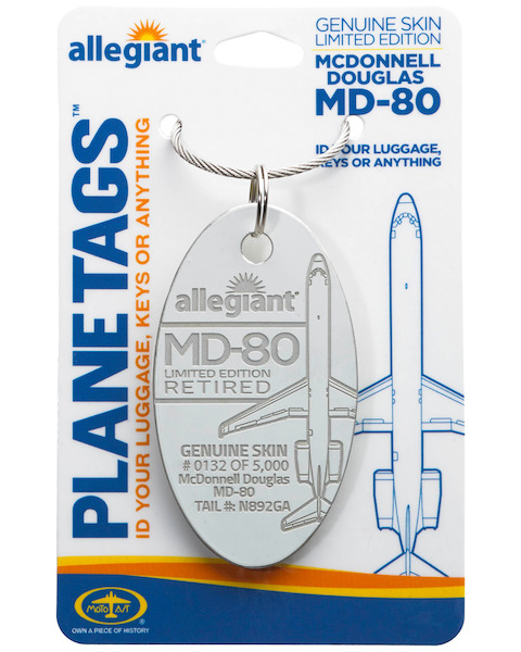 Keychain made of real aircraft skin: McDonnell Douglas MD80 N892GA Allegiant Air DC-3 NC-18141