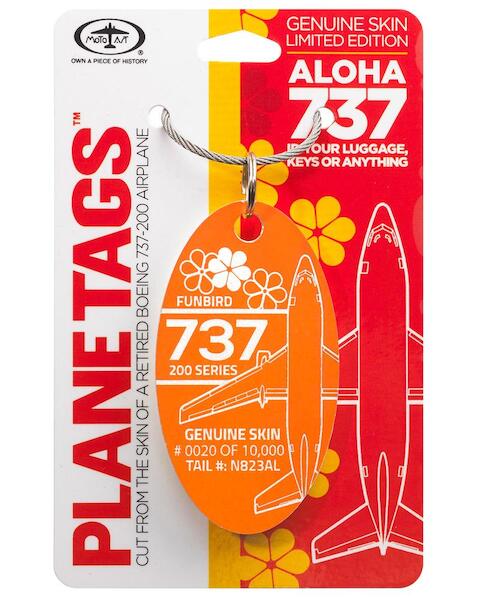 Keychain made of real aircraft skin: Boeing 737 N823AL Aloha Airlines (orange) ALOHA ORANGE