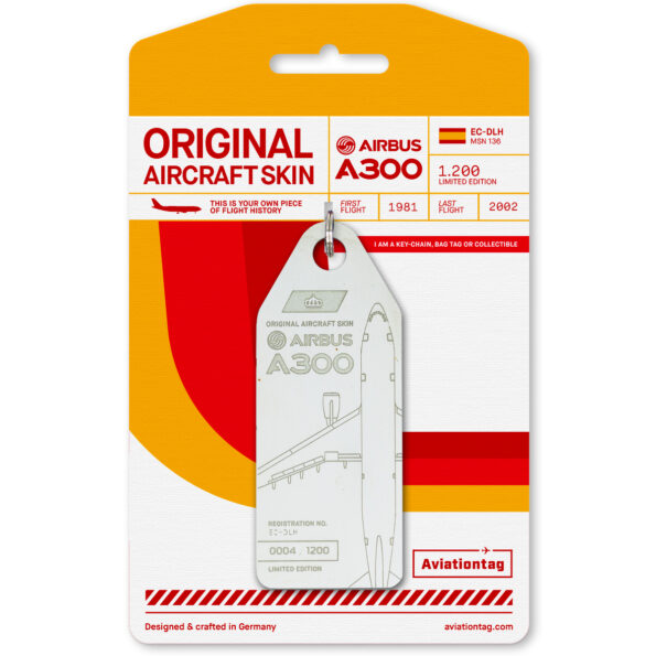 Keychain made of real aircraft skin: Airbus A300 Iberia EC-DLH (white) IB300 white