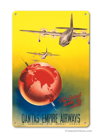Fly British across the World - London to Sydney - Qantas Empire Airways (QEA) in Association with Imperial Airways Vintage metal poster metal sign MTSA3869