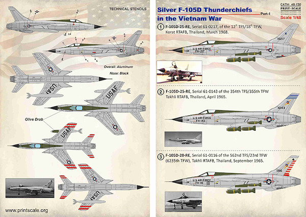 Print Scale Decals 1//48 Silver Republic F-105D Thunderchiefs in the Vietnam War