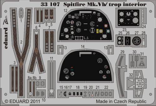 Detailset Spitfire MKVb Trop Interior self adhesive (Hobby Boss) E33-107