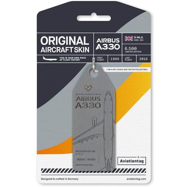 Keychain made of real aircraft skin: Airbus A330 Thomas Cook G-MLJL (grey) G-MLJL GREY