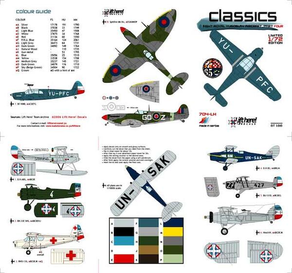 Classics, Eight Royal Yugoslav Aircraft Part 4 (LAST STOCK from Lift here Archioves along with many other sheets!) 704LH