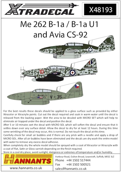 Messerschmitt Me 262B1a/B1A-U1/Avia CS92 X48193