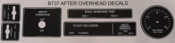 B737 AFT Overhead stickers. DEC73-3