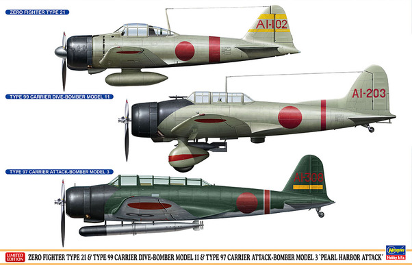 Pearl Harbour Attack: A6M2 'Zero' Type 22, D3A-1 'Val' type 99, B5N-2